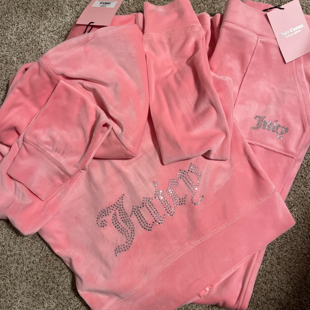 Juicy Couture Pink Velour Set with Rhinestone Logo